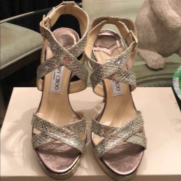 Jimmy Choo Glitter Fabric Champagne VAMP - Picture 2 of 8